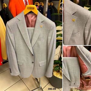 NWT Gray Business Suit ~ Super 120s Wool Notch Lapel with Pick Stitching